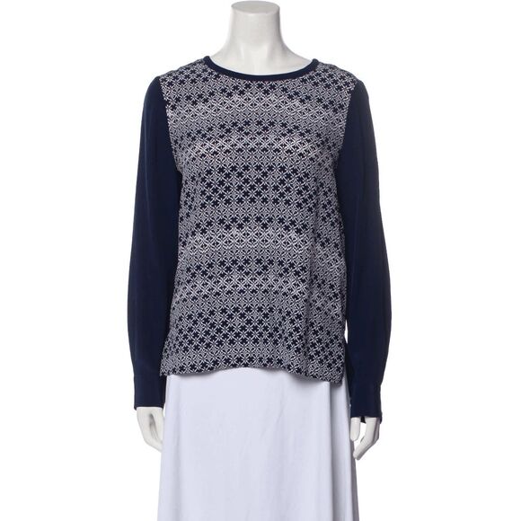 Diane von Furstenberg Blue Silk Printed Long Sleeve Blouse Women’s Size M - Picture 1 of 2